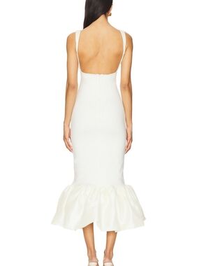 Elegant Backless White Mermaid Hem Midi Dress